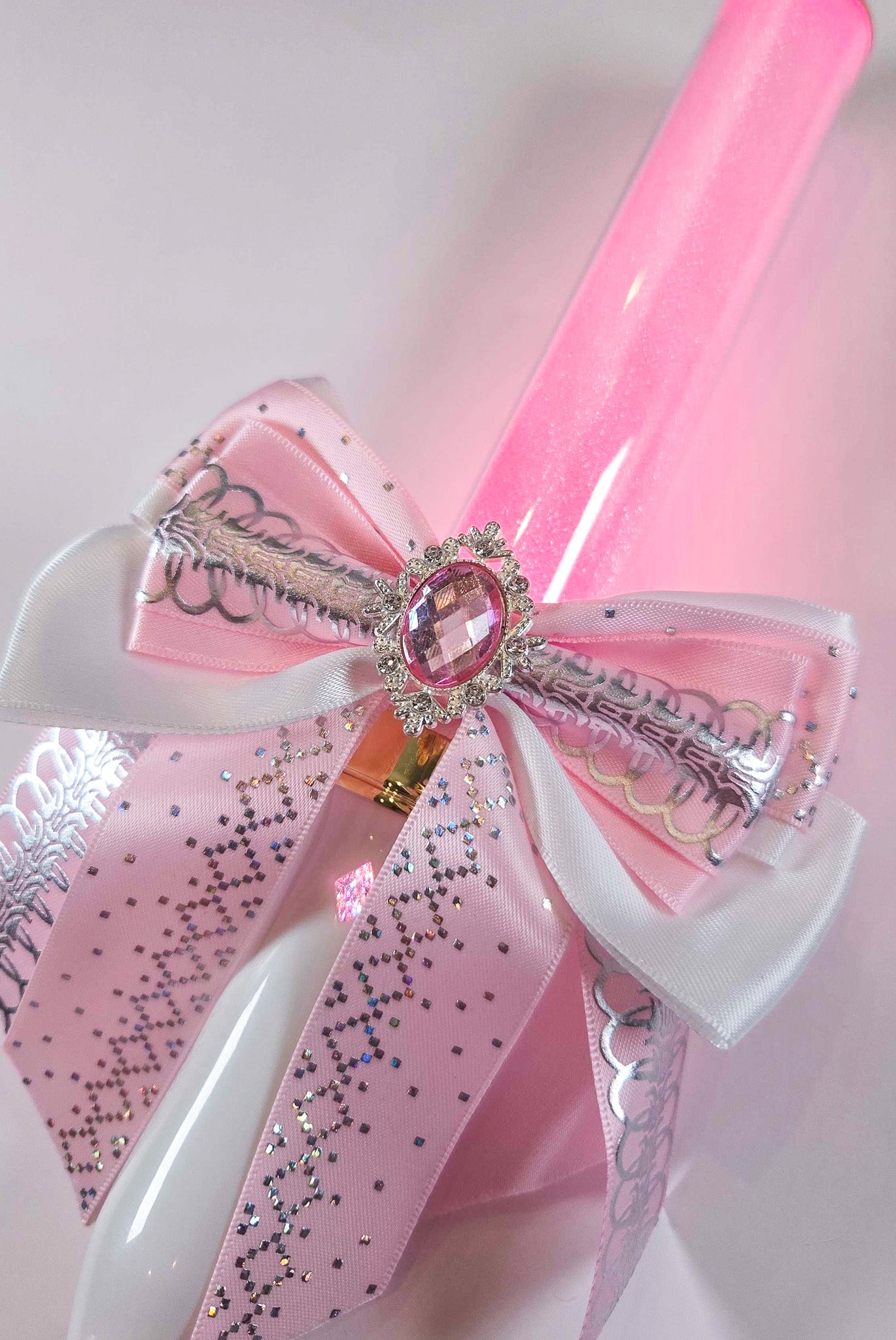Penlight Bow - White & Pink