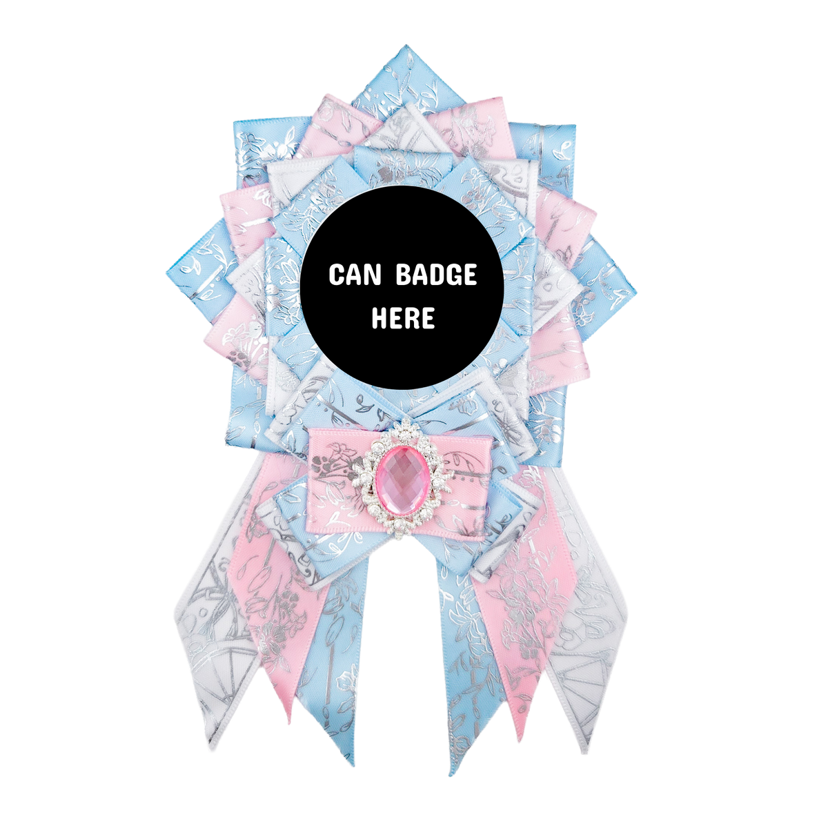 Can Badge Rosette - White, Pink, & Blue