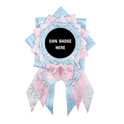 Can Badge Rosette - White, Pink, & Blue