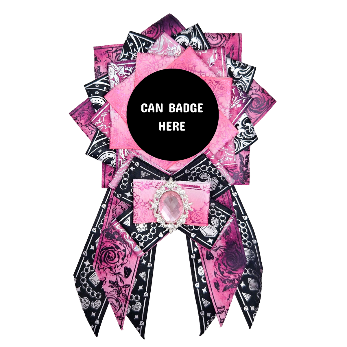 Can Badge Rosette - Black & Pink