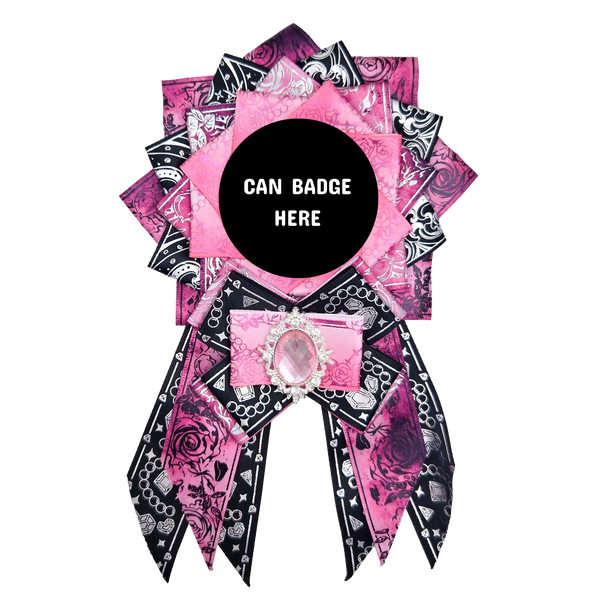 Can Badge Rosette - Black & Pink