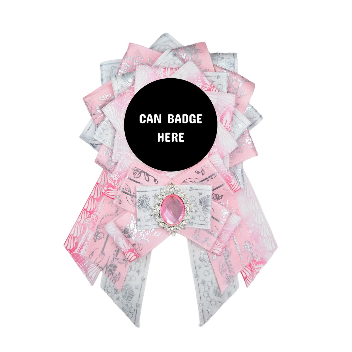Can Badge Rosette - White & Pink