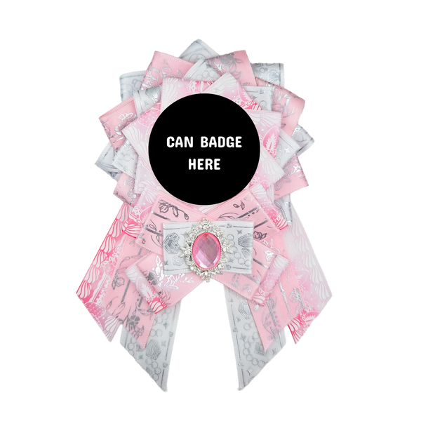 Can Badge Rosette - White & Pink
