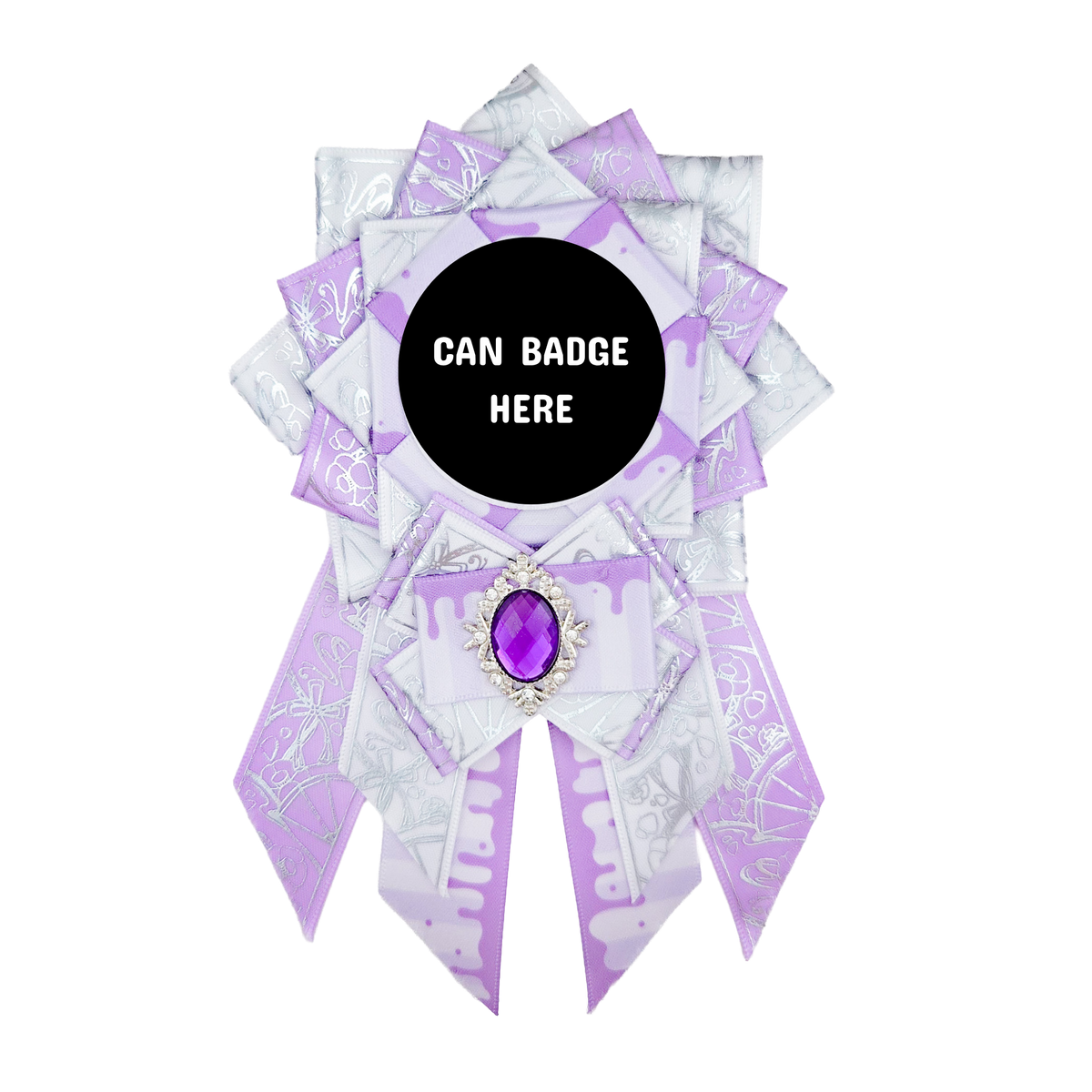 Can Badge Rosette - White & Purple